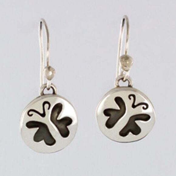 Far Fetched Butterfly Cutout Dangle Earrings 925 Sterling Silver Black Resin - Picture 1 of 1